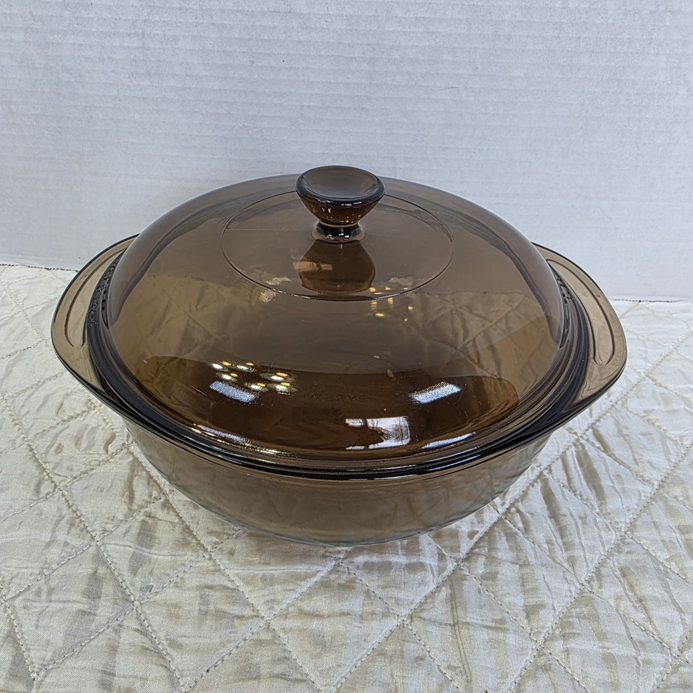 Pyrex Fireside Glass Amber 023 Round 1.5 L Casserole Baking Dish With 623-C Lid